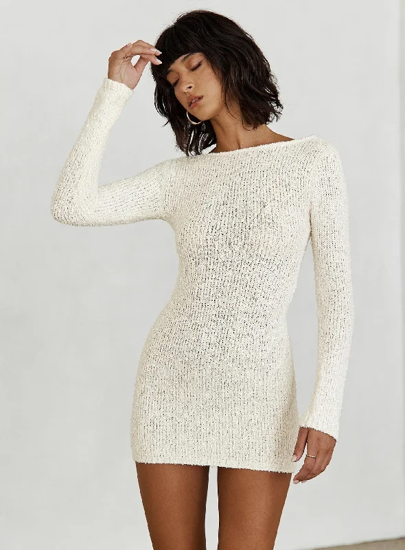 Cosy Up Long Sleeve Boucle Mini Dress Cream