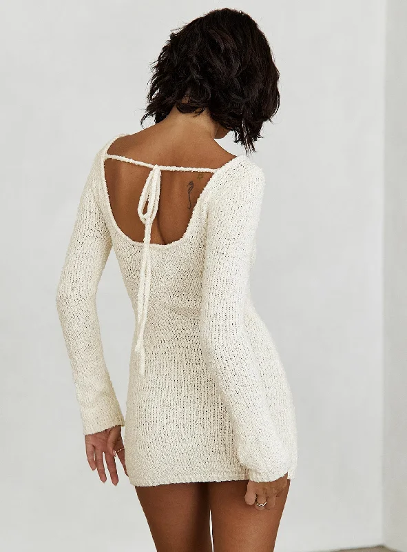 Cosy Up Long Sleeve Boucle Mini Dress Cream