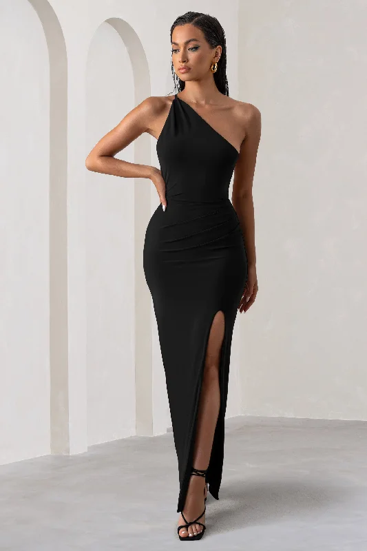 Dressing Up | Black One Shoulder Maxi Dress With Open Back Detail