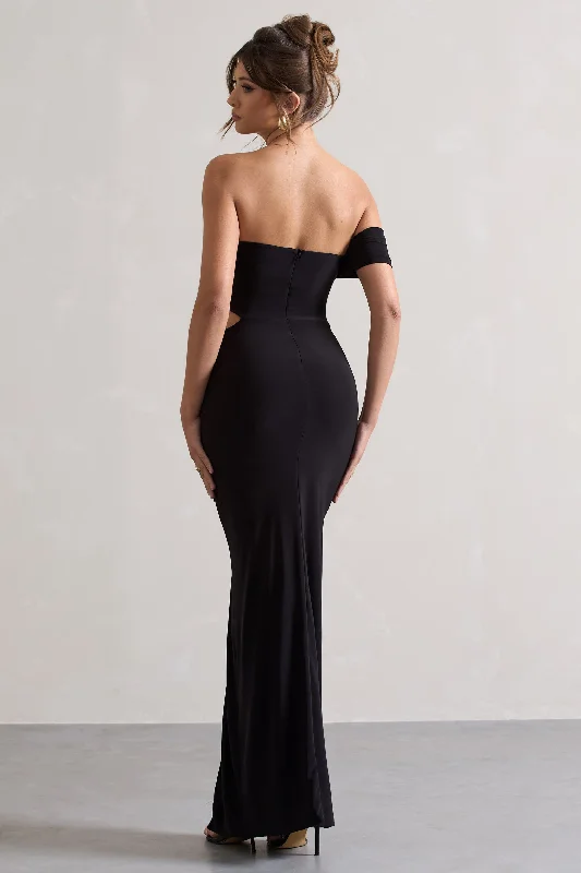 Gilded | Black One-Sleeved Cut-Out Split Maxi Dress