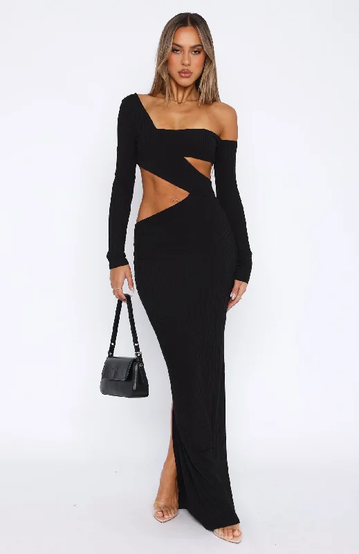 Hot Right Now Long Sleeve Maxi Dress Black