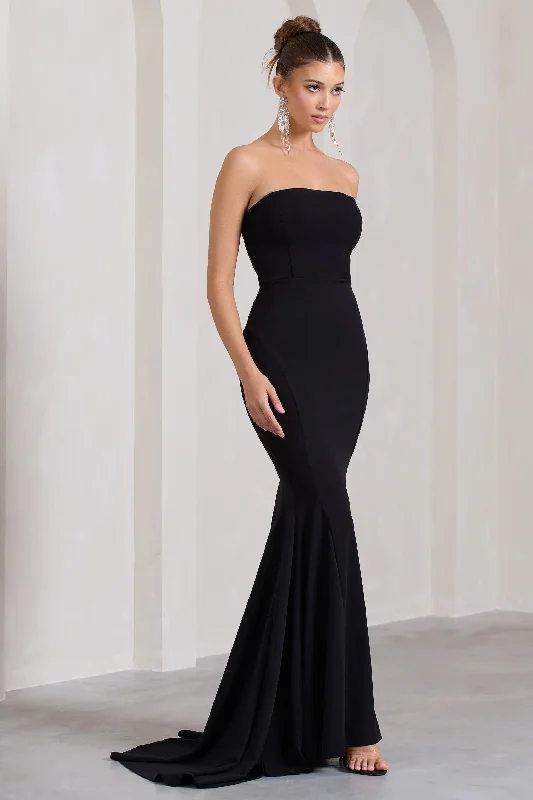 Impress Me | Black Strapless Bandeau Fishtail Maxi Dress