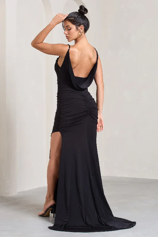 In Whispers | Black Split Maxi Dress