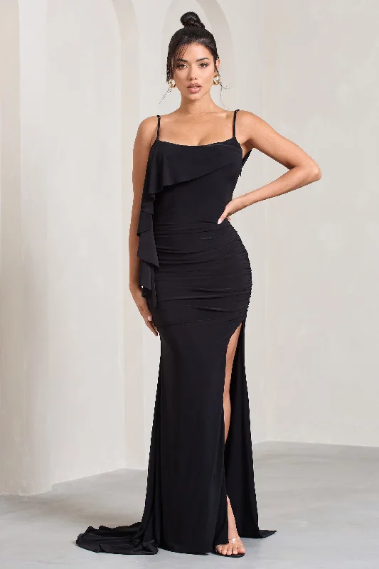 In Whispers | Black Split Maxi Dress