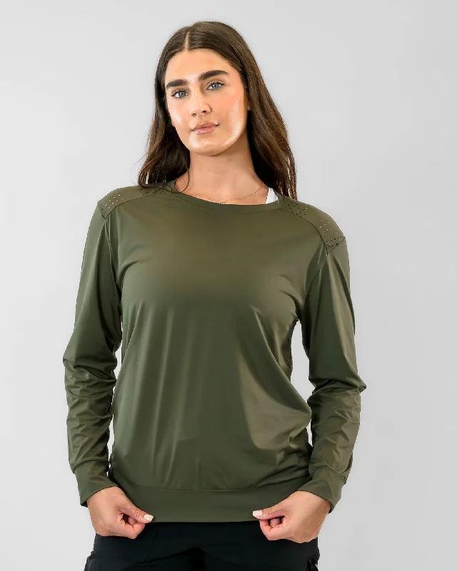 Laser Cut Pullover - Olive