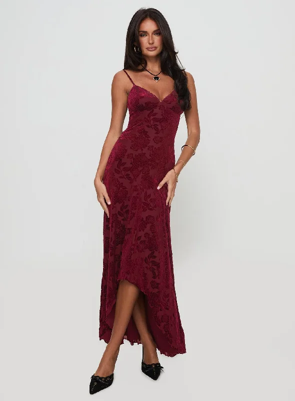 Rumours Slippy Burnout Maxi Dress Burgundy