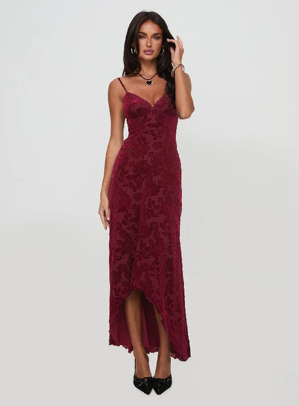 Rumours Slippy Burnout Maxi Dress Burgundy