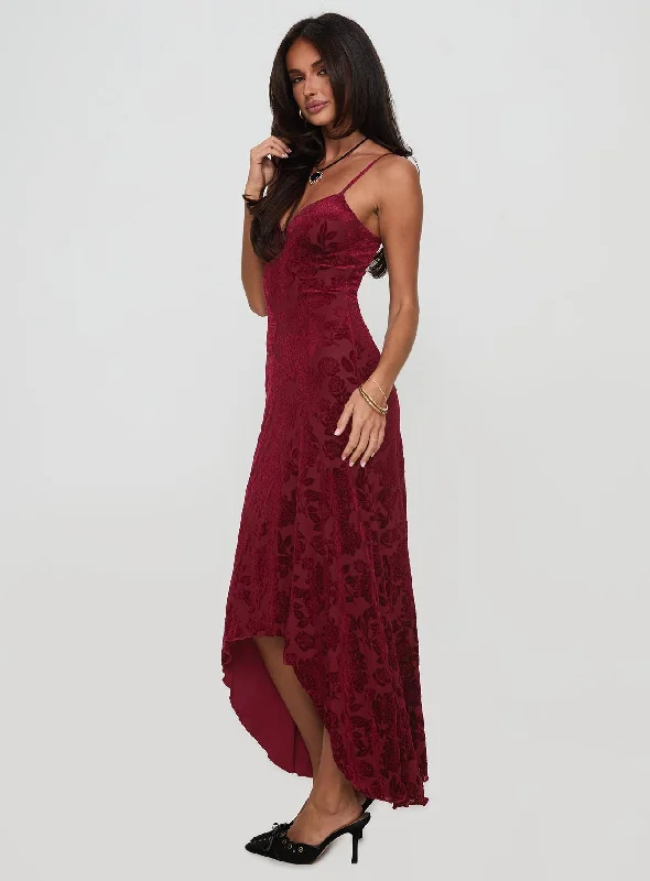 Rumours Slippy Burnout Maxi Dress Burgundy