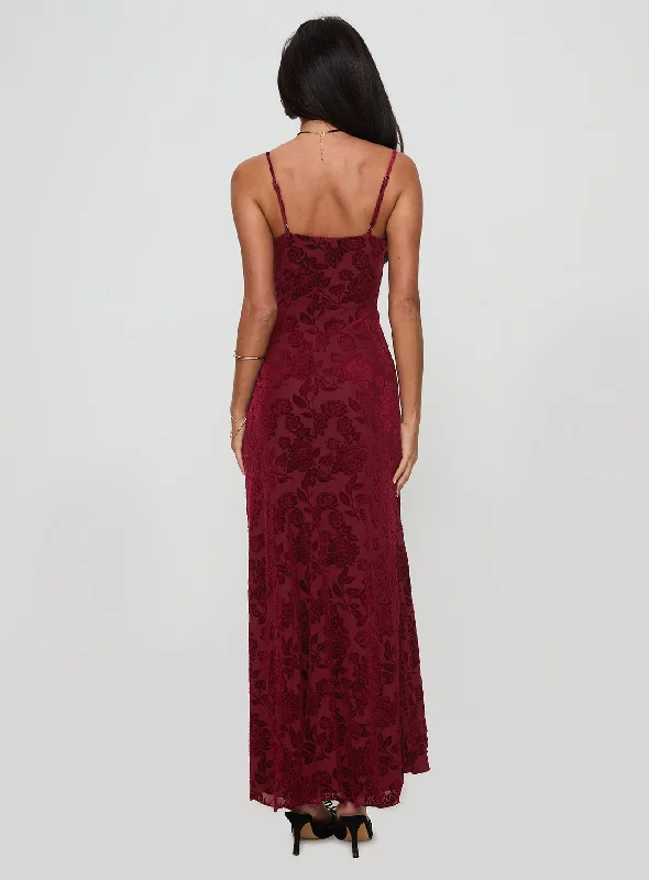 Rumours Slippy Burnout Maxi Dress Burgundy