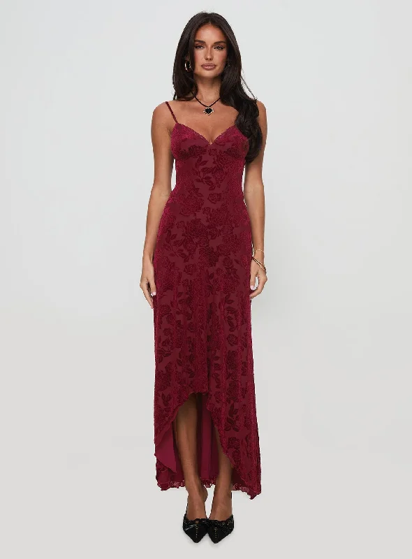 Rumours Slippy Burnout Maxi Dress Burgundy