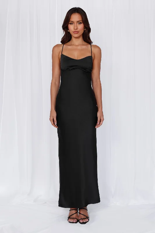 HELLO MOLLY The Samara Satin Maxi Dress Black