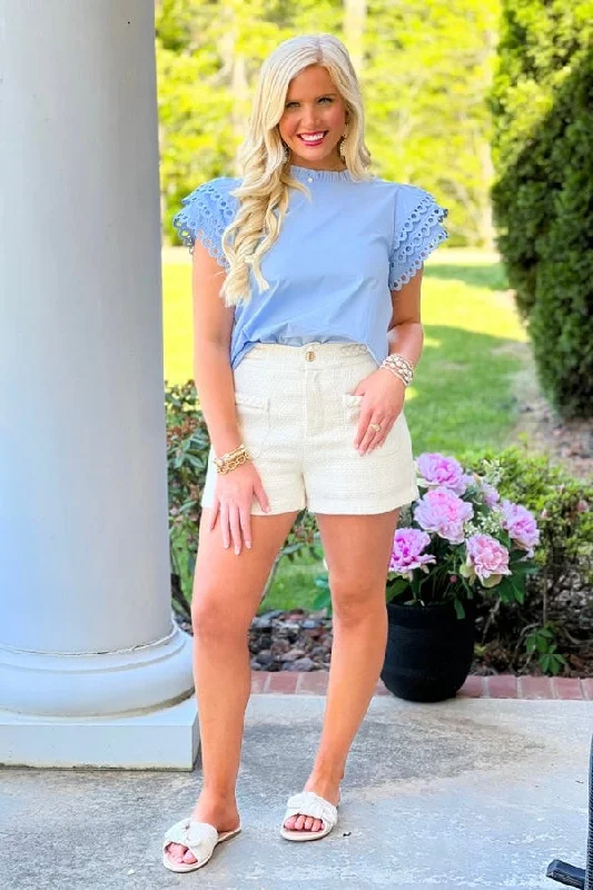 Cream Braid Waist Gold Button Tweed Shorts