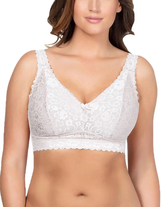 Adriana Banded Stretch Lace Wireless Bralette In Pearl White