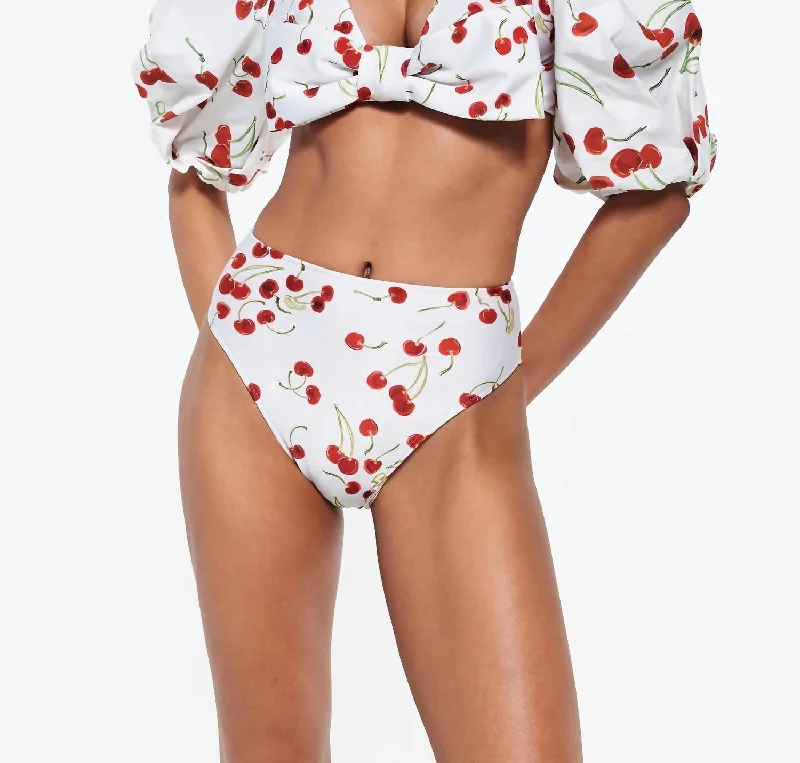 Cherry Bomb Puff-Sleeved Bikini Top In Off White