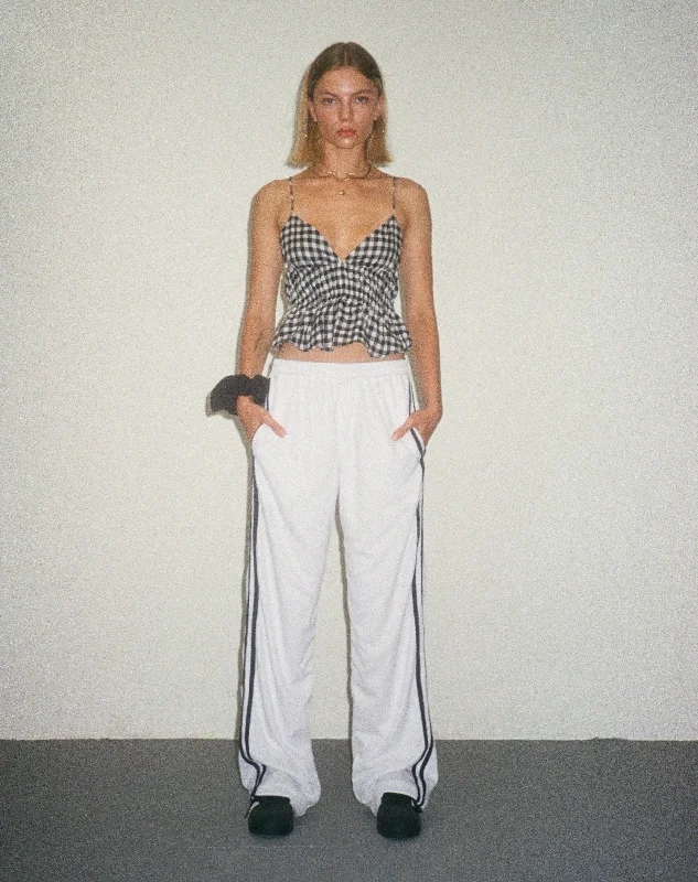 Coze Wide Leg Jogger in White with Navy Double Stripe