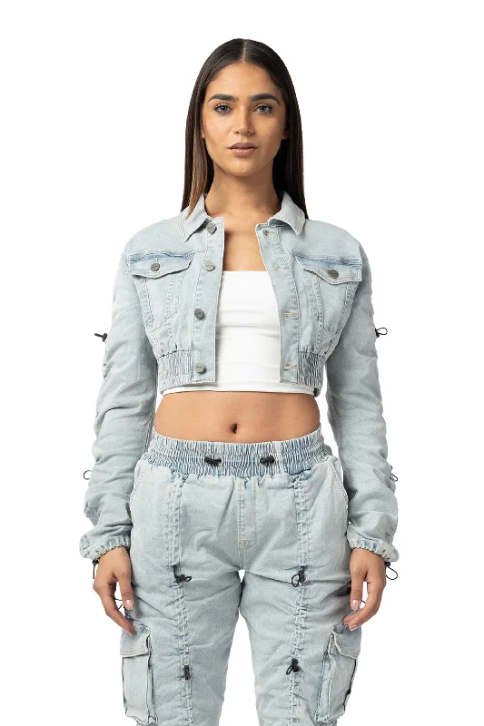 Multi Bungee Cropped Jacket - Speckle Blue