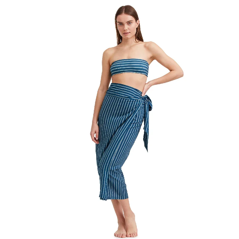 Printed Stripe Long Sarong Skirt Swim Cover-Up