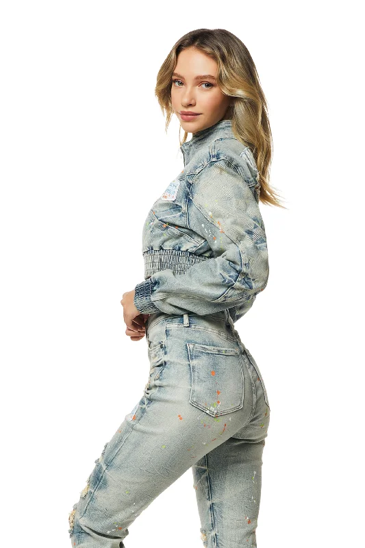 Racing Cropped Jean Jacket - Alpine Blue