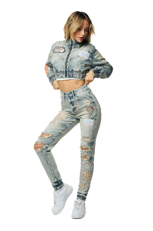 Racing Cropped Jean Jacket - Alpine Blue