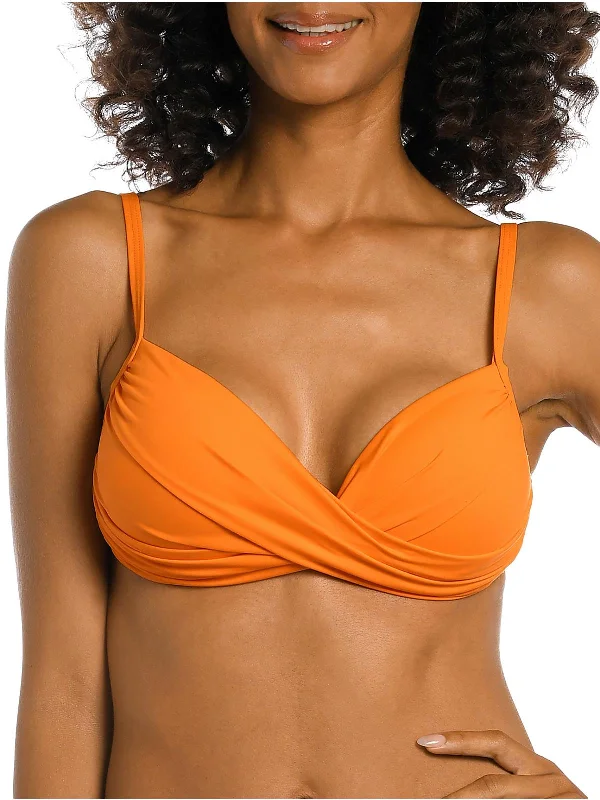 Womens Solid Nylon Bikini Swim top