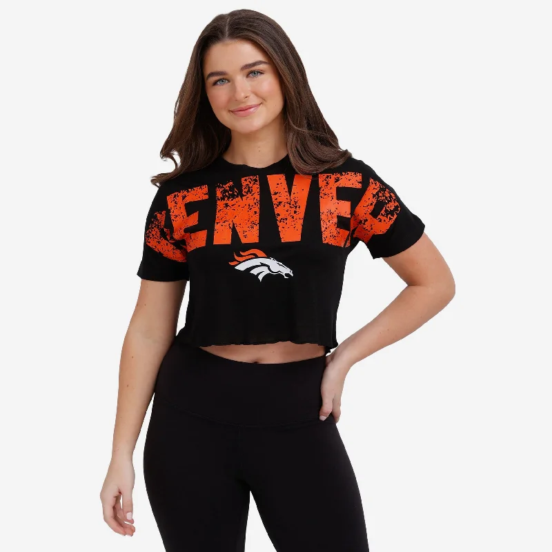 Denver Broncos Womens Petite Distressed Wordmark Crop Top