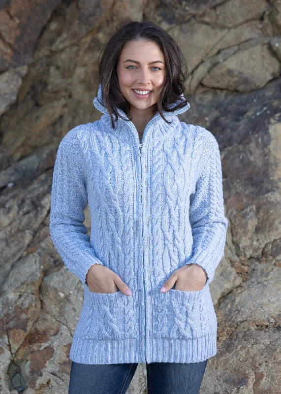 Aran Claddagh Zip Cardigan | Sky Blue