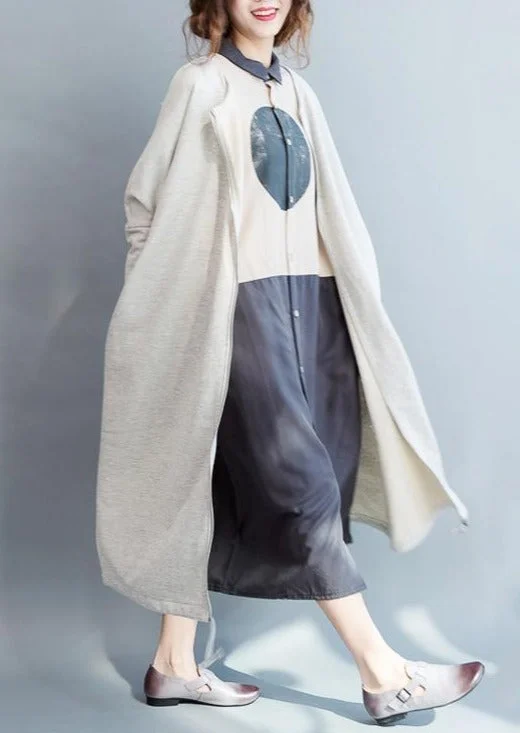 Beige Long Plus Size Cotton Cardigans Oversize Knitted Coats Maxi Dress Outwear Windbreakers