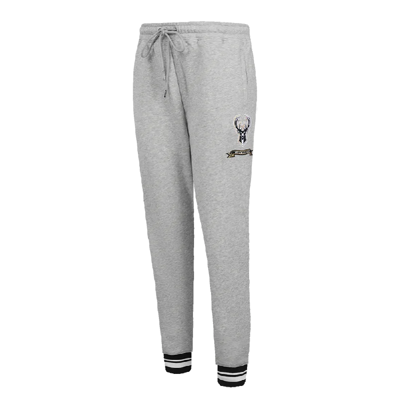 NBA MILWAUKEE BUCKS PRO PREP WOMEN'S RIB FLC SWEATPANT (HEATHER GRAY/BLACK)