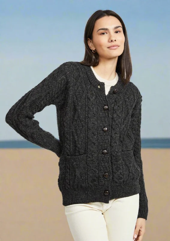 Inagh Ladies Aran Cardigan | Charcoal