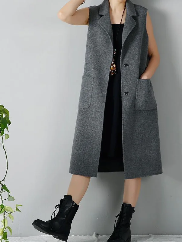 Fine gray long woolen vest women's coat  New