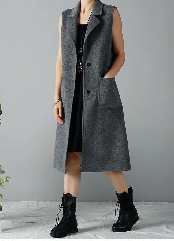 Fine gray long woolen vest women's coat  New