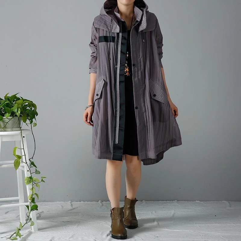 Gray drawstring plus size coats long cardigans