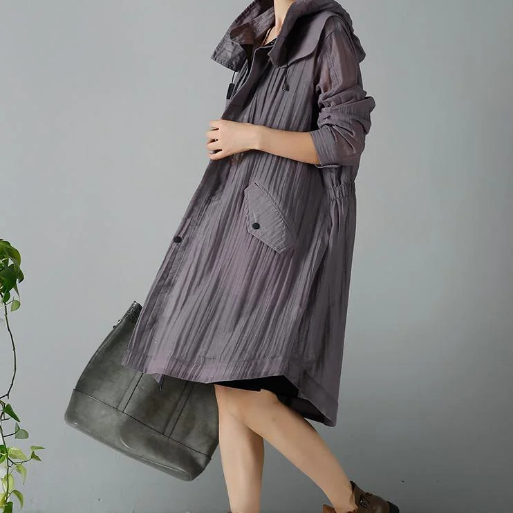 Gray drawstring plus size coats long cardigans