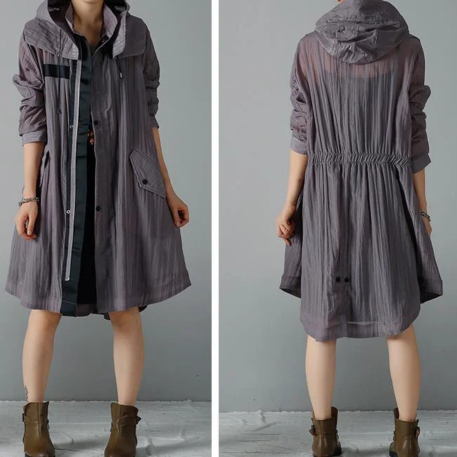 Gray drawstring plus size coats long cardigans