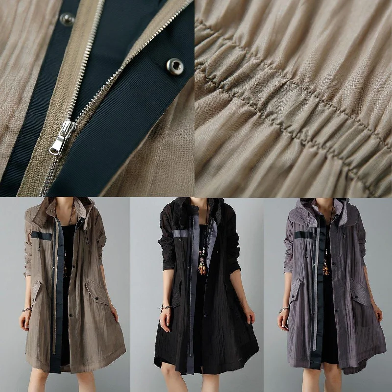 Gray drawstring plus size coats long cardigans