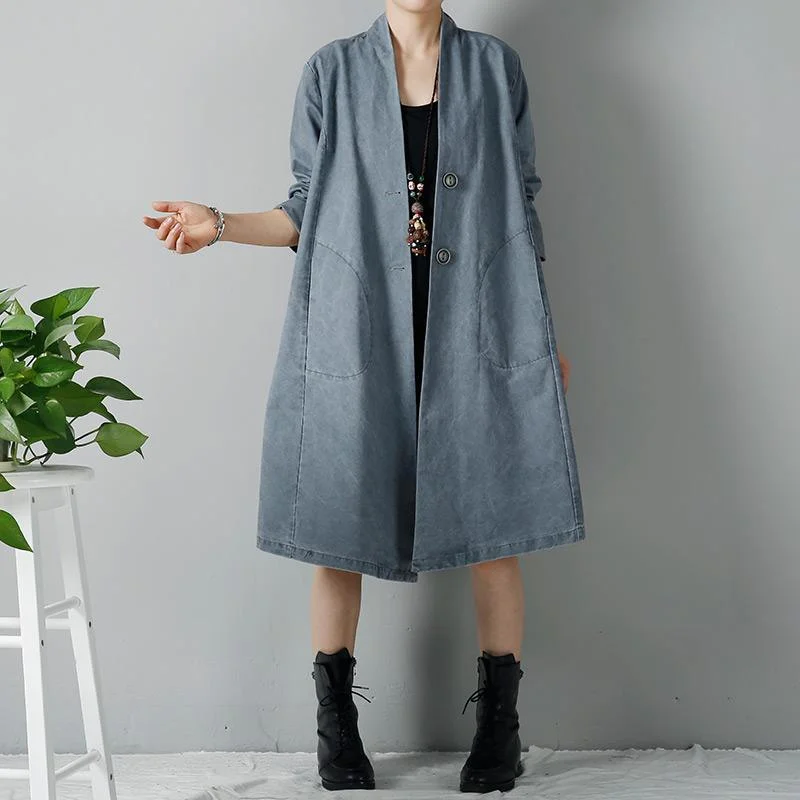 Gray plus size cotton cardigans trench coats