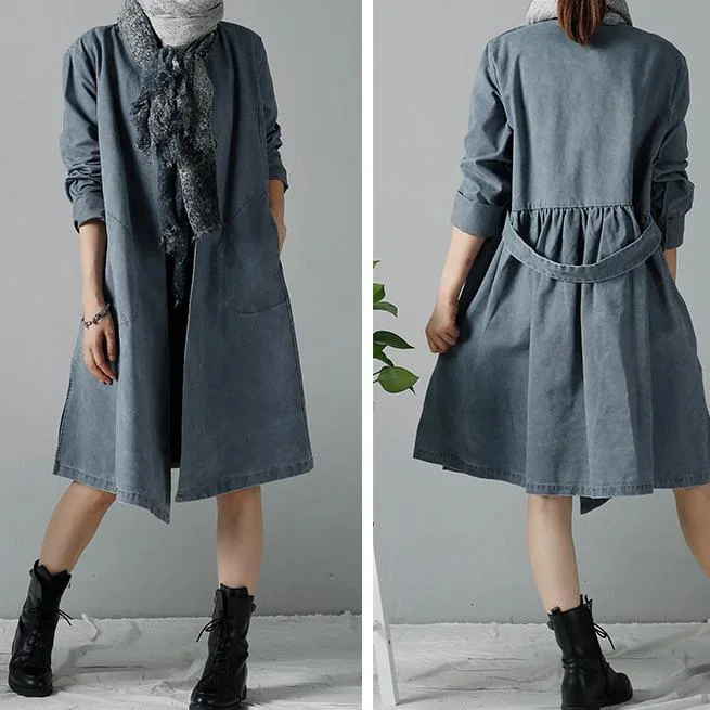 Gray plus size cotton cardigans trench coats