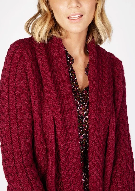 IrelandsEye Women's Waterfall Aran Cardigan | Claret