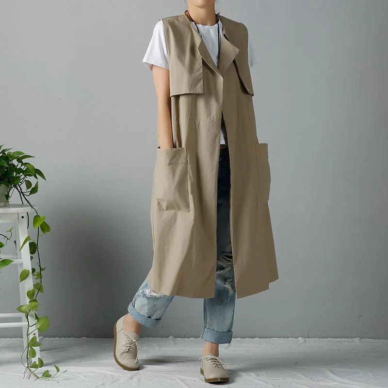 Khaki vest coats spring outwear cardigans