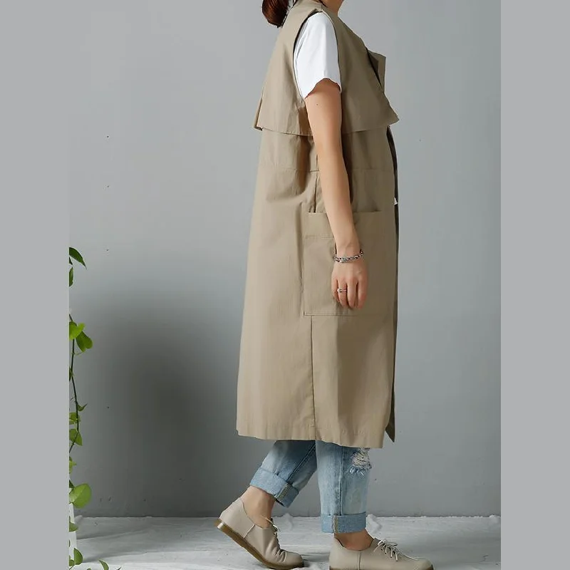 Khaki vest coats spring outwear cardigans