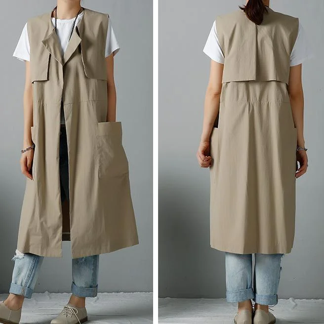 Khaki vest coats spring outwear cardigans