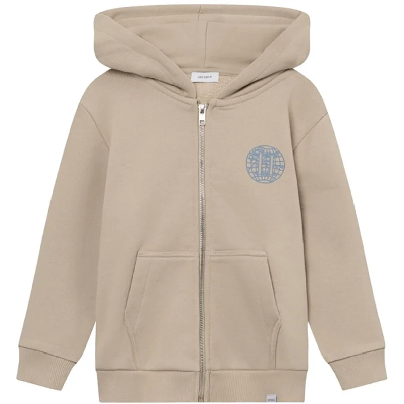 Les Deux Kids Light Desert Sand/Washed Denim Blue Globe Zipper Hoodie