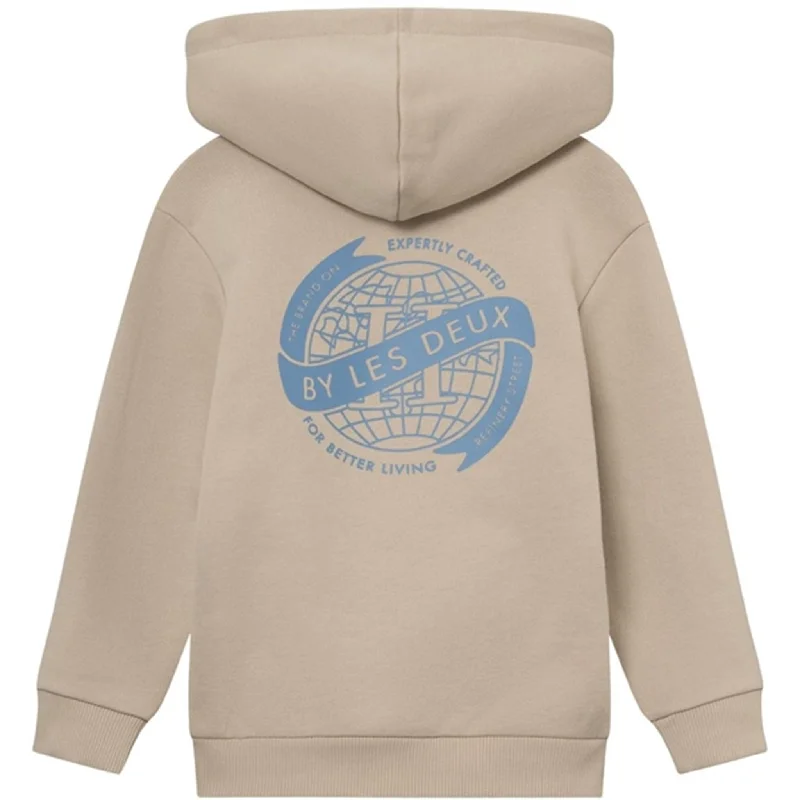 Les Deux Kids Light Desert Sand/Washed Denim Blue Globe Zipper Hoodie