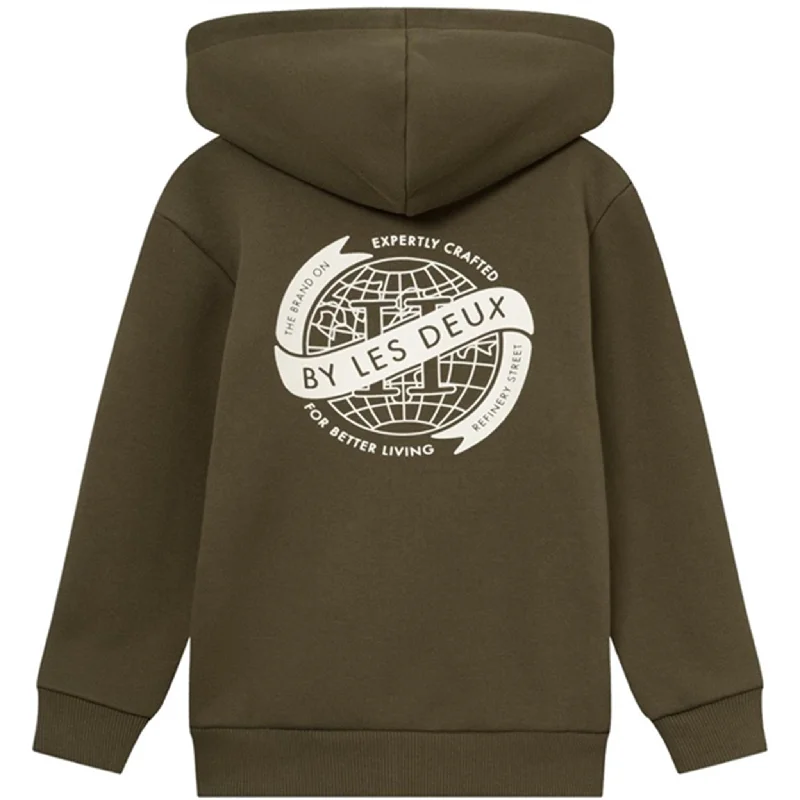 Les Deux Kids Olive Night/Ivory Globe Zipper Hoodie