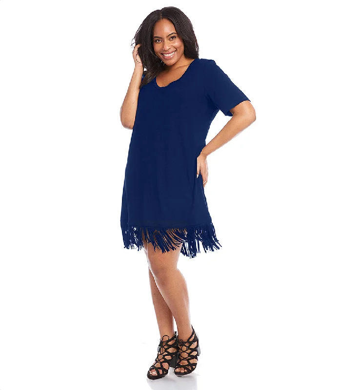 Plus Size V-Neck Fringe Dress