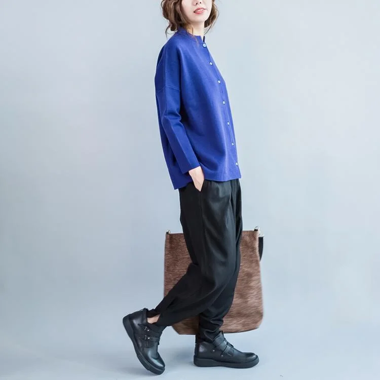 Royal blue cashmere knit cardigan short woolen coat