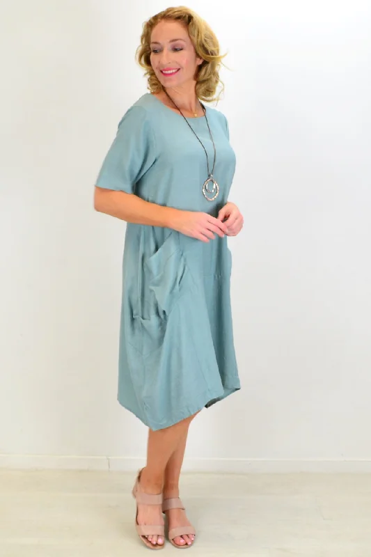 Sage Big Pocket Shift Tunic Dress