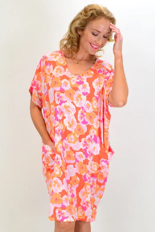 Summer Apricot Pansy Relaxed Dress Tunic