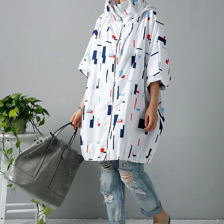 White print jackets oversize women coats hoodied