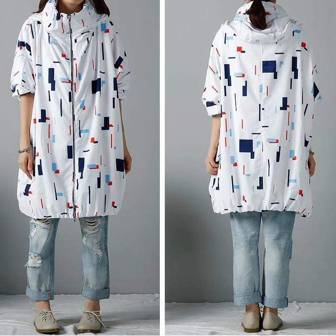 White print jackets oversize women coats hoodied